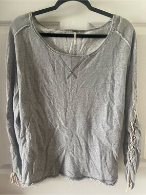 Free People Light Gray Braided Sleeve Pullover XS fits like M
